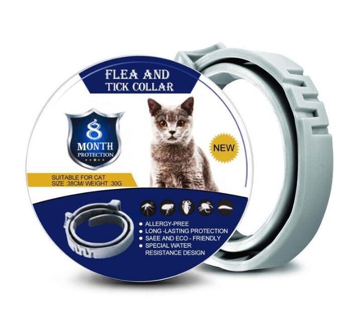 Gray flea and tick collar with pest protection icons
