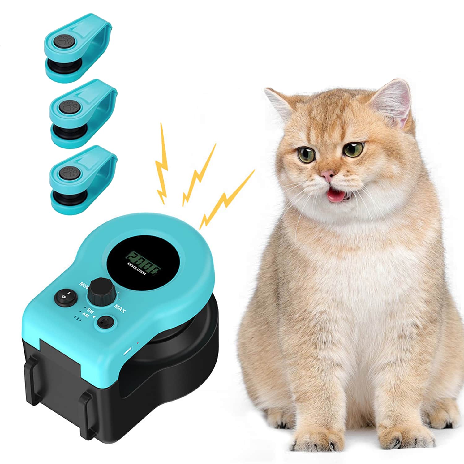 Turquoise cat running wheel with string trajectory system