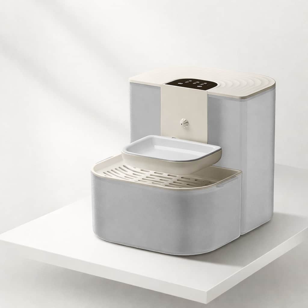 White heated pet water fountain with remote control