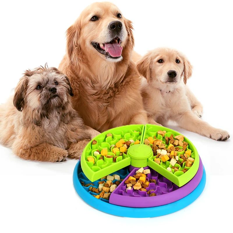 3-layer colorful spinning slow feeder puzzle bowl