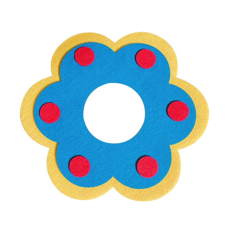 Blue and yellow flower-shaped felt Elizabethan collar