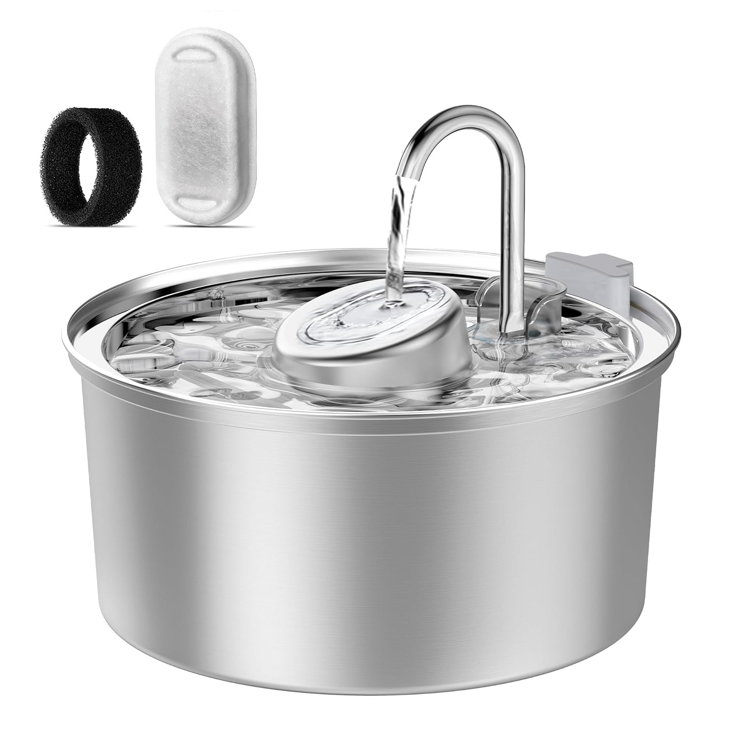 Stainless steel pet fountain with half-slope faucet