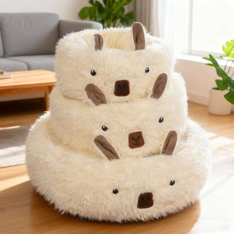 Cream white alpaca-shaped plush dog bed
