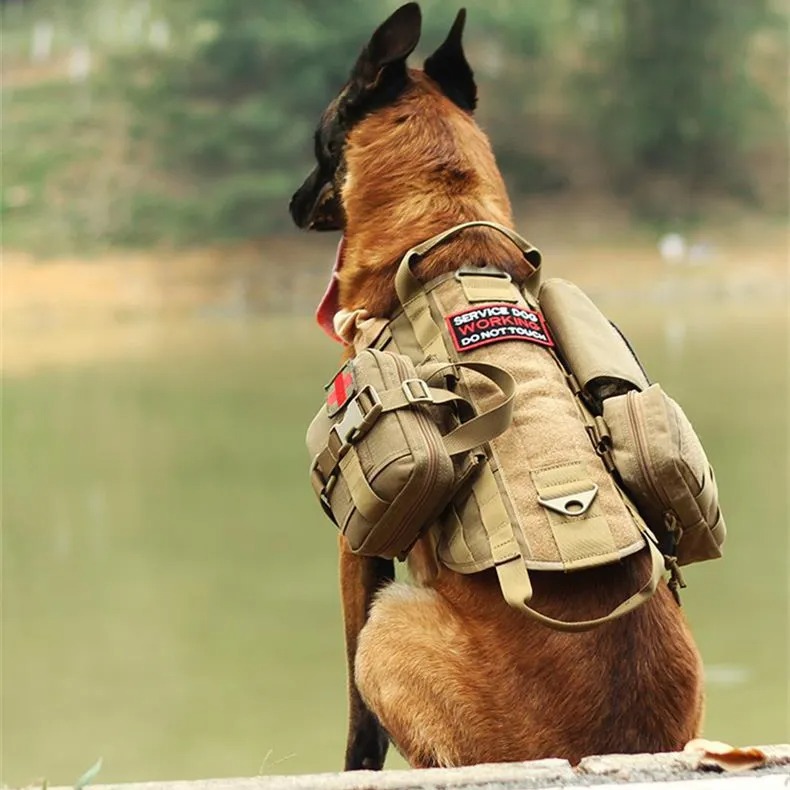 Tactical dog backpack with MOLLE system and detachable pouches