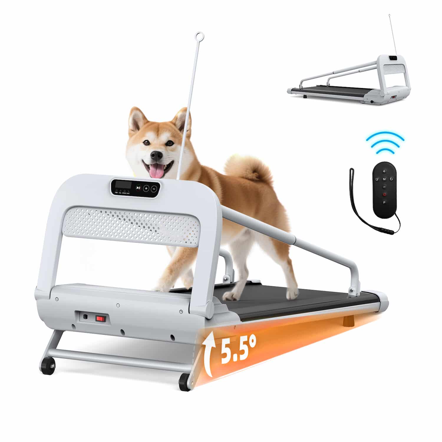 White dog treadmill with 5.5 degree incline and remote control