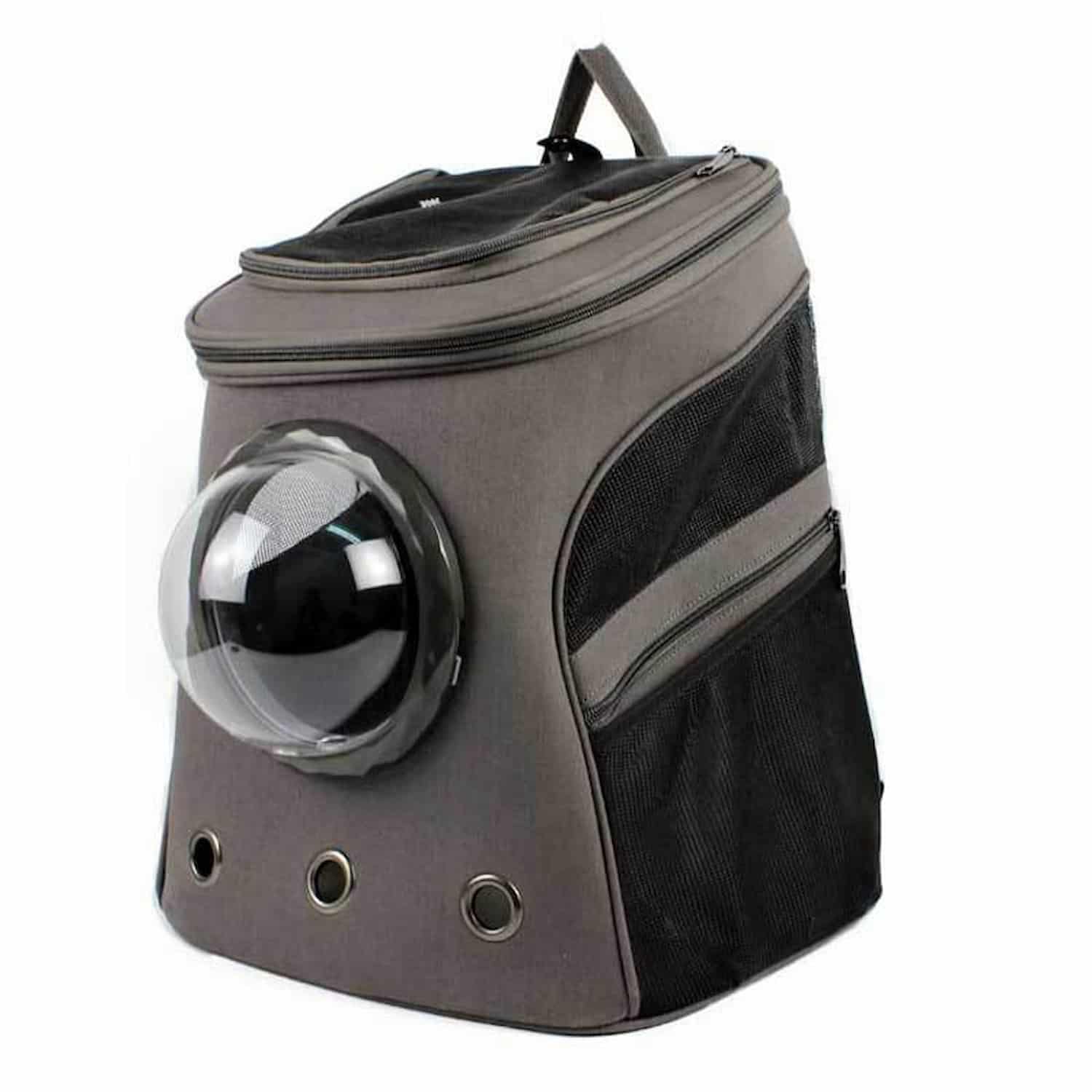 Large space capsule pet backpack with swappable bubble window and four-piece accessory set, cat visible inside porthole