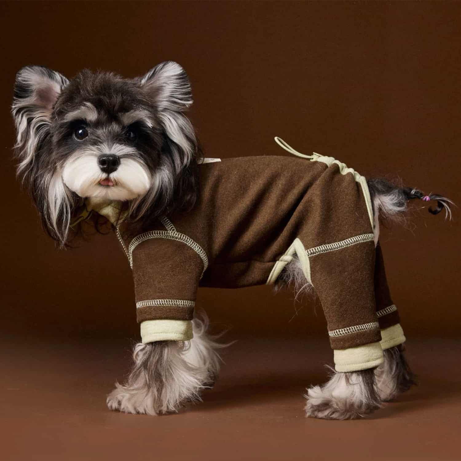 Four-leg lounge jumpsuit for small dogs in rose and mocha