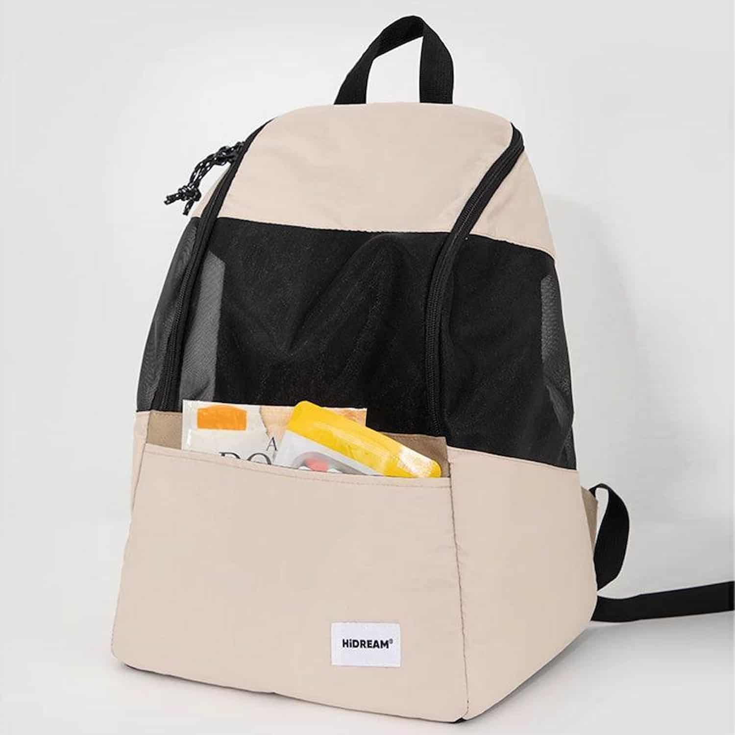 Lightweight cat backpack carrier with open top access, rigid base, and waterproof nylon construction for cats up to 13 lbs