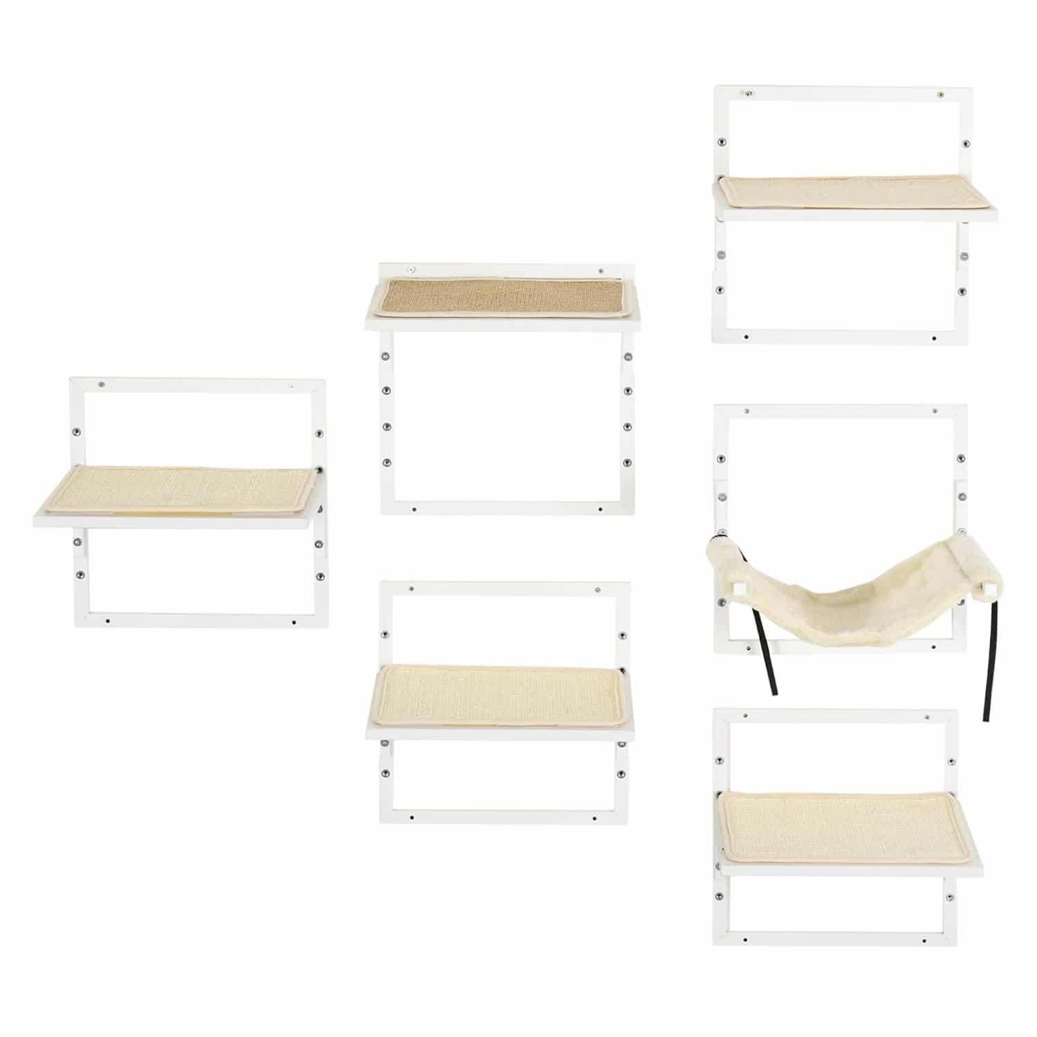 Cream white modular cat wall shelves with hammock