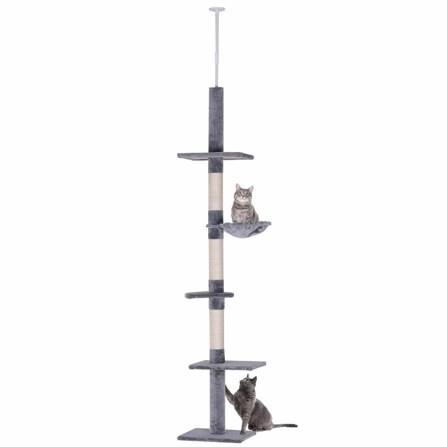 Gray and white floor-to-ceiling cat tree tower