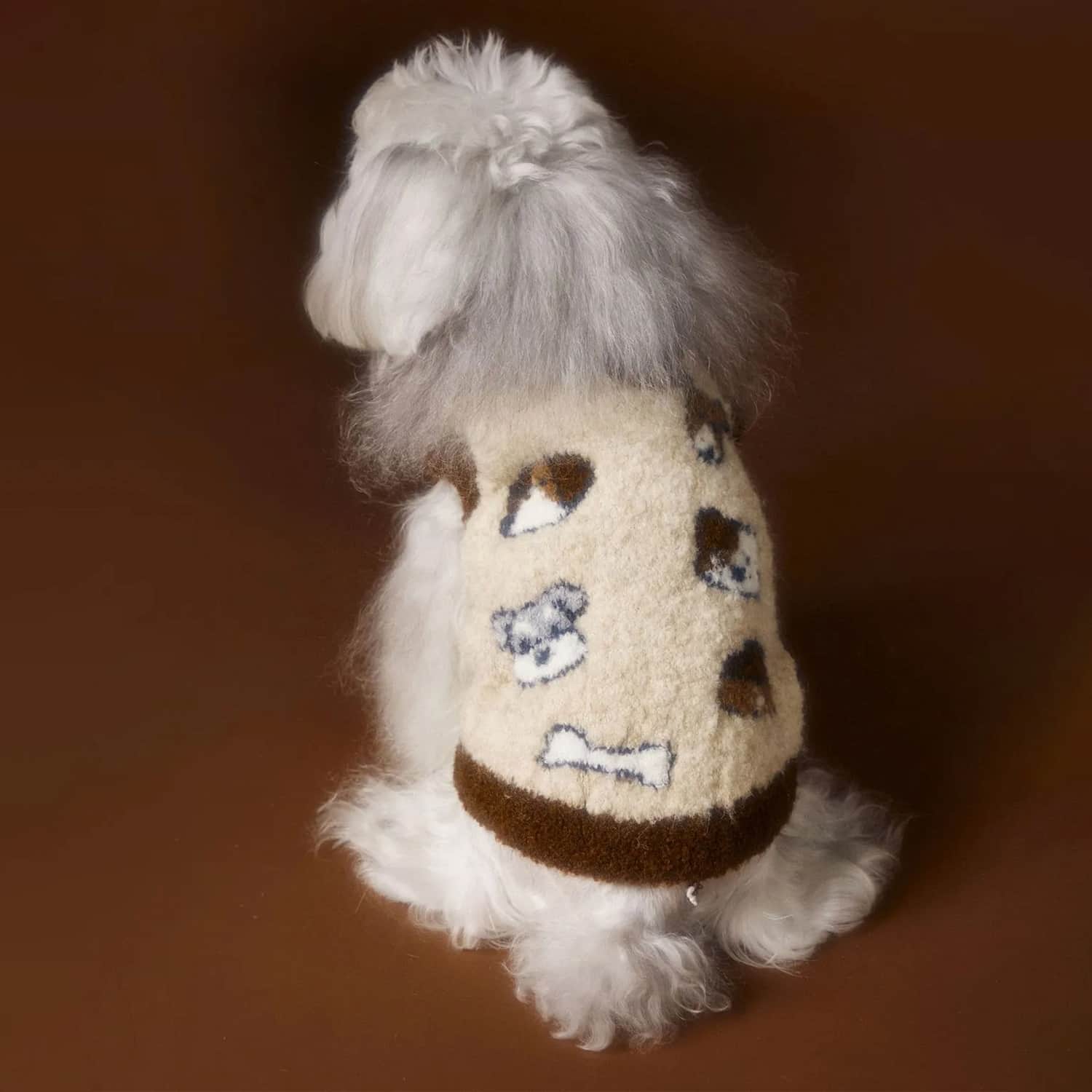 Cream and brown teddy bear dog sweater with sherpa sleeves